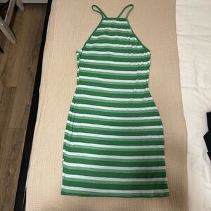 Green and White Striped Dress